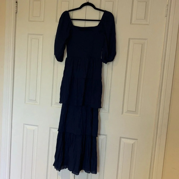 Vintage style Navy Boho  Flowy Layered Fit & Flared Maxi dress Sz Large - Picture 10 of 14